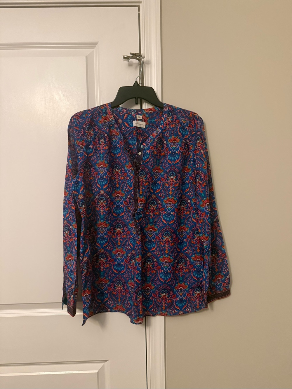 LOFT Blue Paisley Button-Down Shirt with Red and Orange Accents